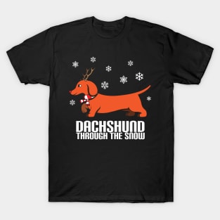 Dachshund Through The Snow TShirt - Ugly Christmas Funny T-Shirt